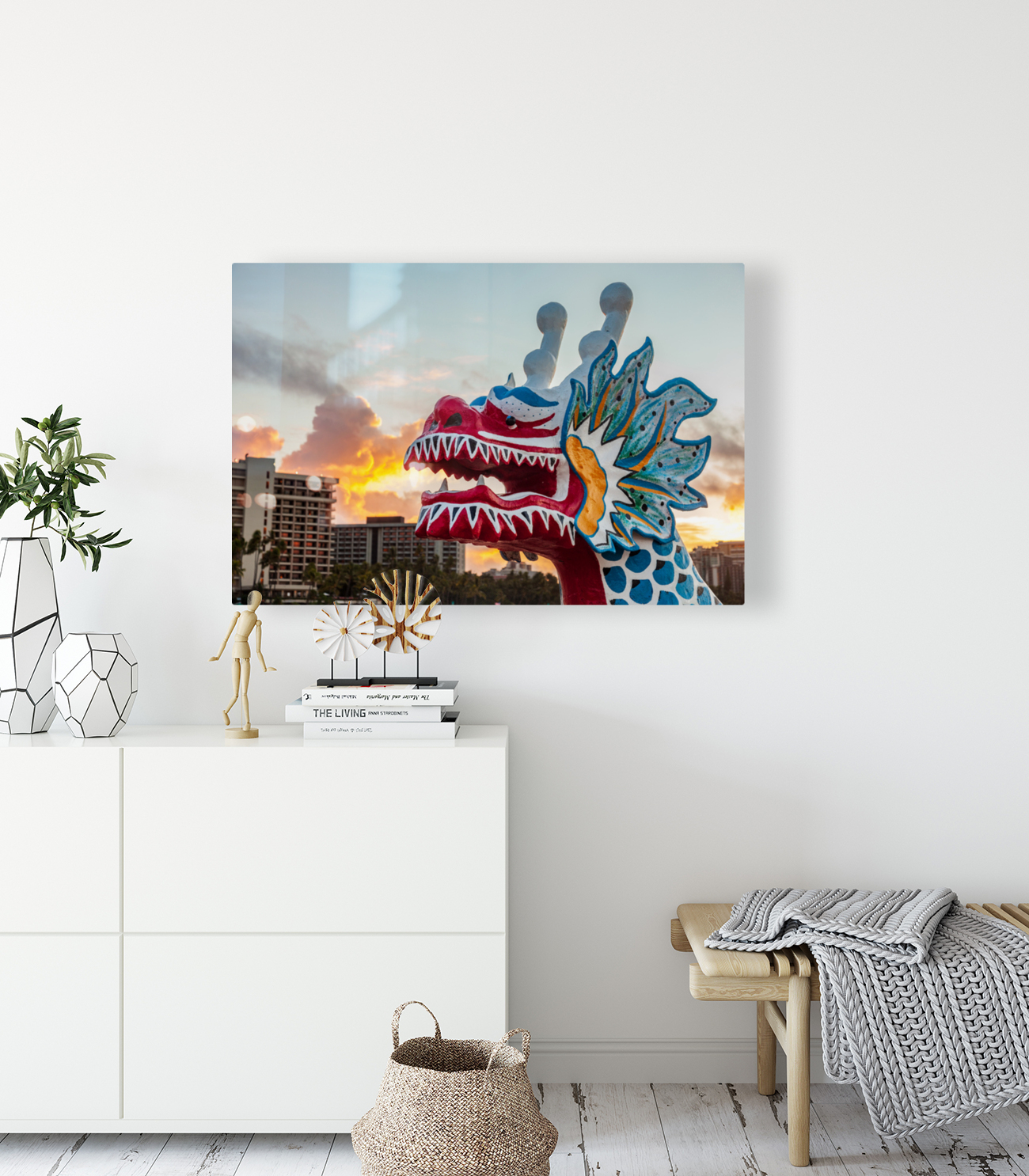 Carved head of dragon canoe in Waikiki Reproduction