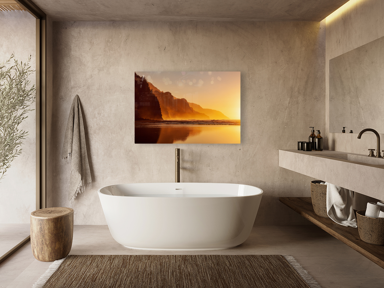 Misty sunset on Na Pali coastline Reproduction