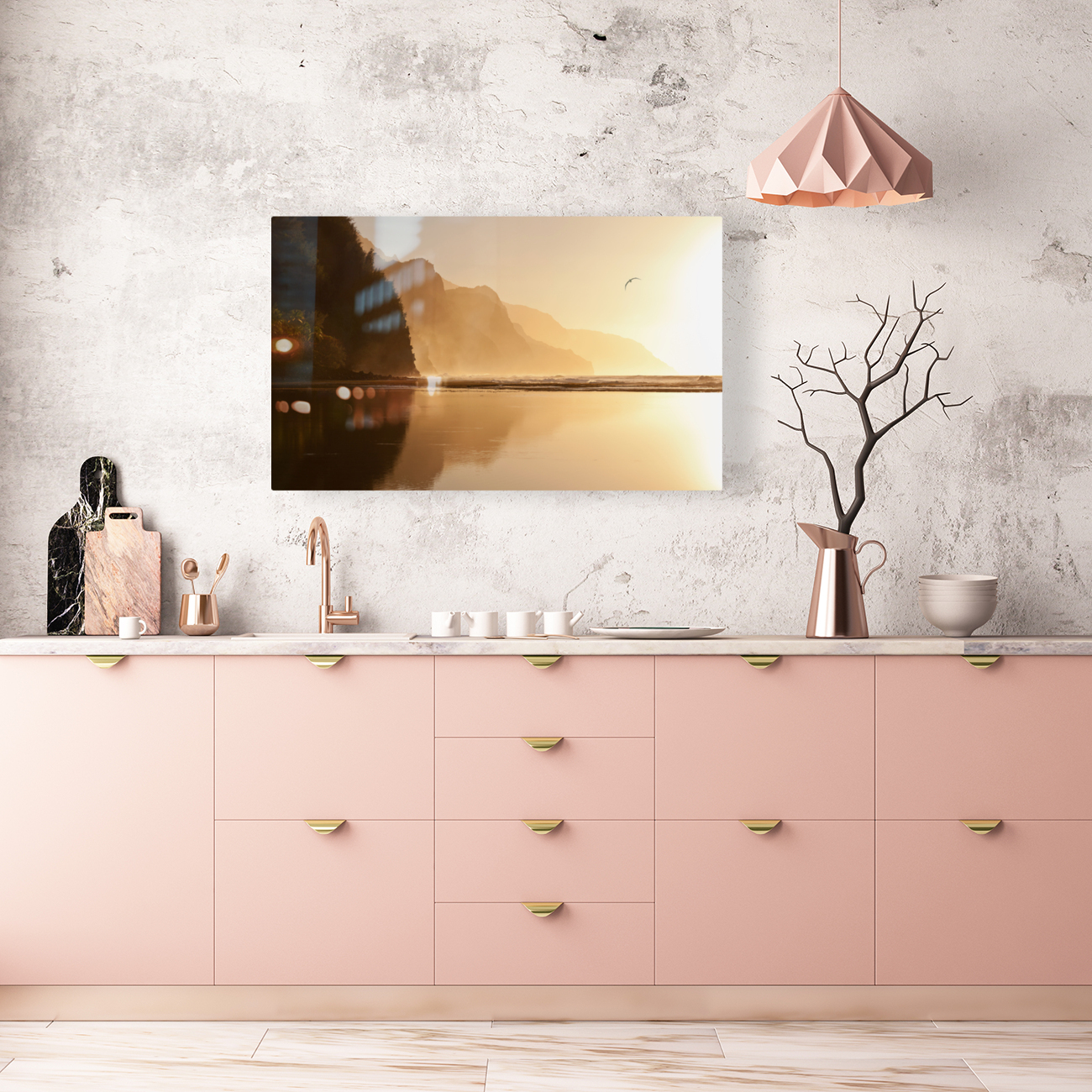 Misty sunset on Na Pali coastline Reproduction