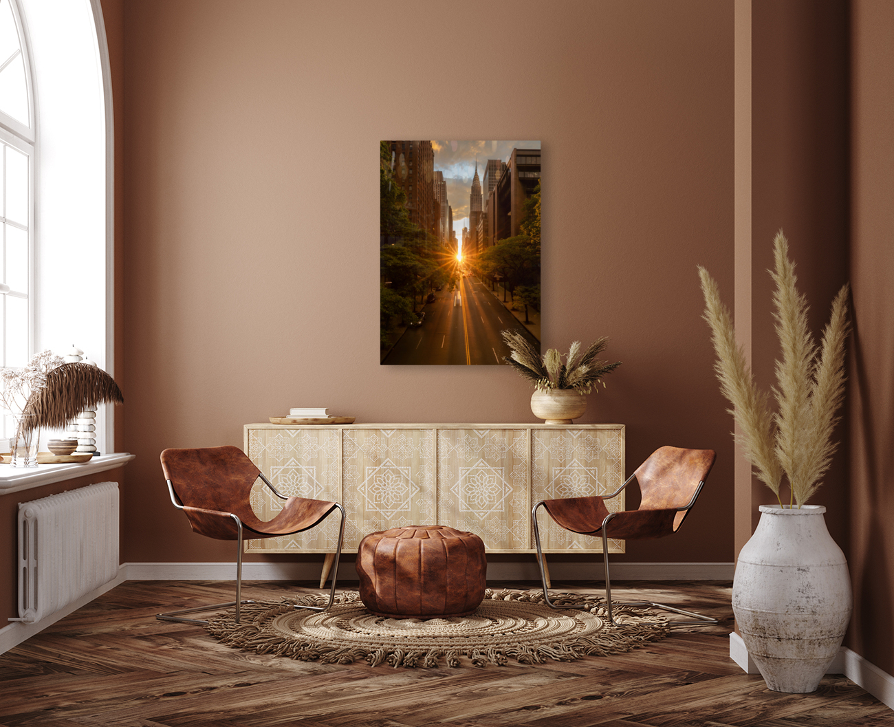 Manhattanhenge along 42nd street in NYC Reproduction