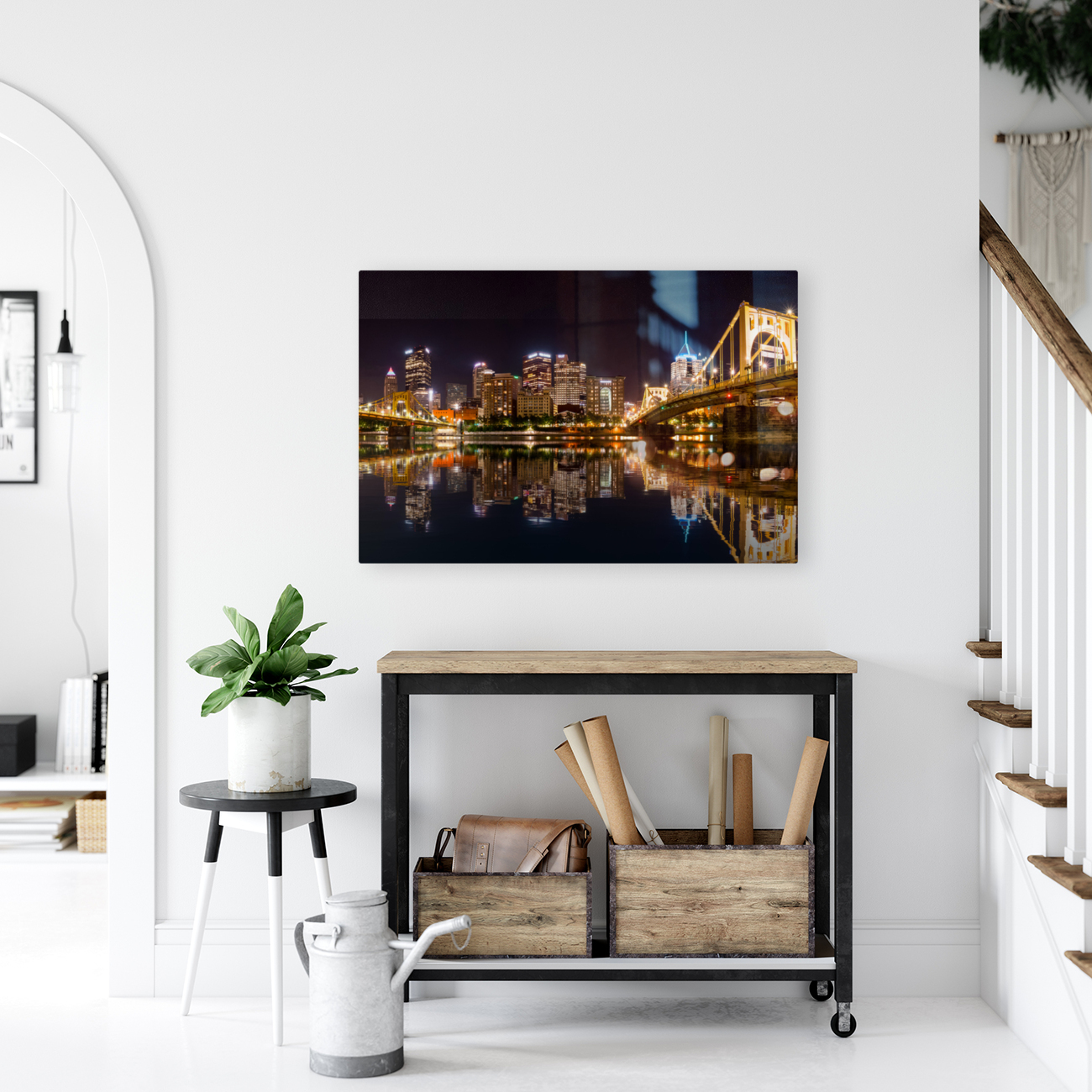 City Skyline of Pittsburgh at night Reproduction