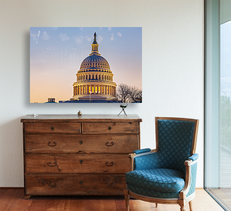 Sunrise behind the dome of the Capitol Reproduction