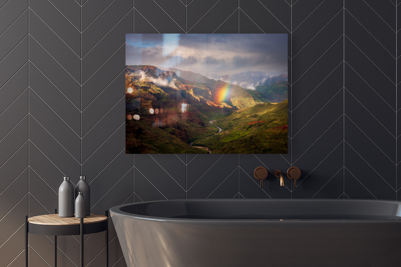 Dramatic rainbow over Waimea Canyon Reproduction