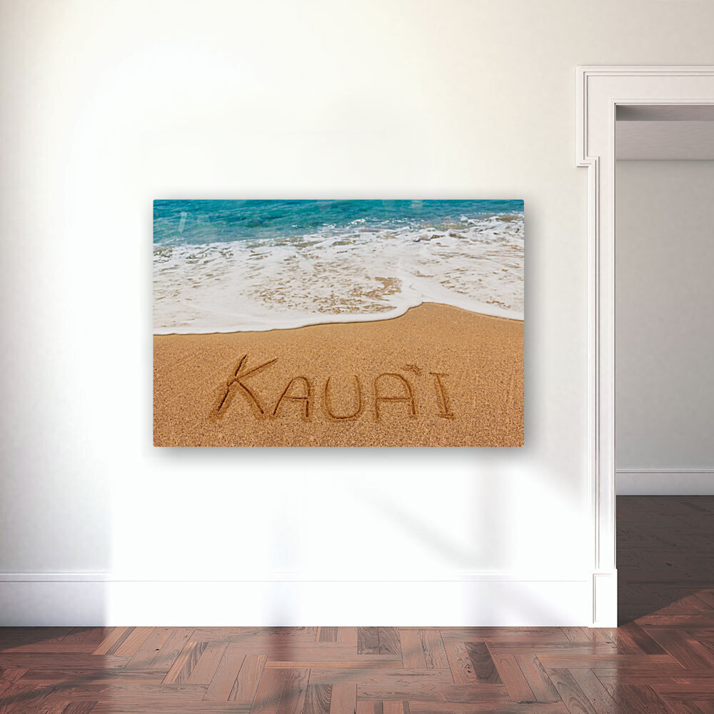 Kauai written in sandy beach Reproduction