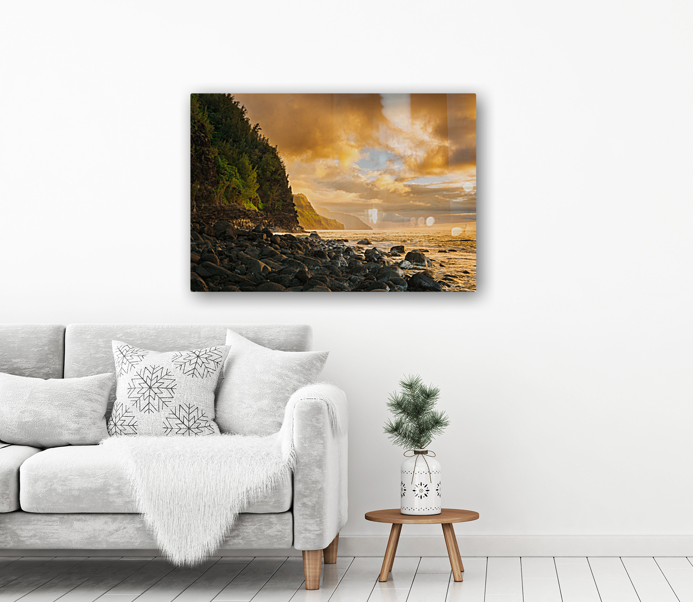 Sunset along Na Pali coast at Kee Beach Reproduction