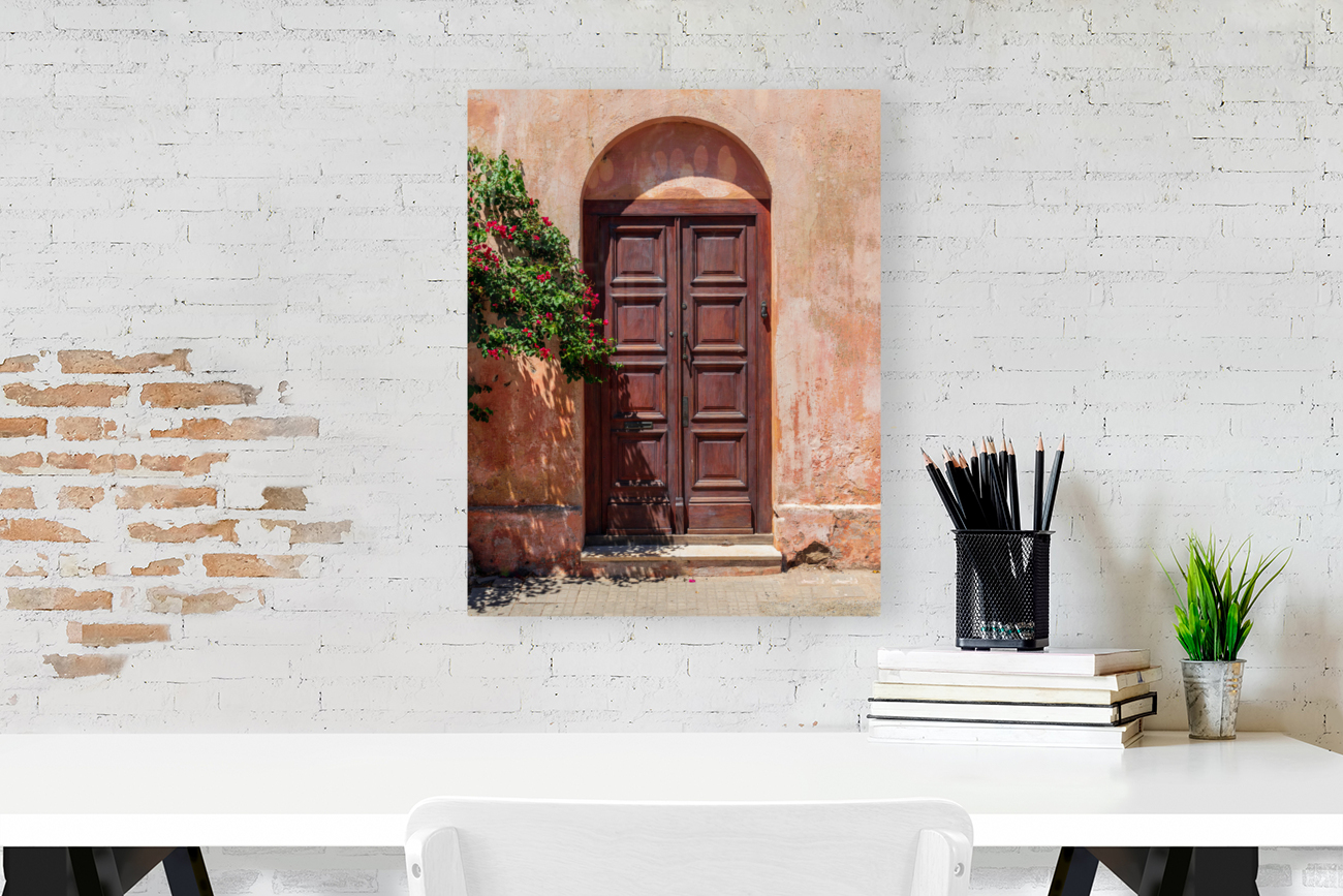 Wooden door in Unesco historical town of Colonia del Sacramento Reproduction