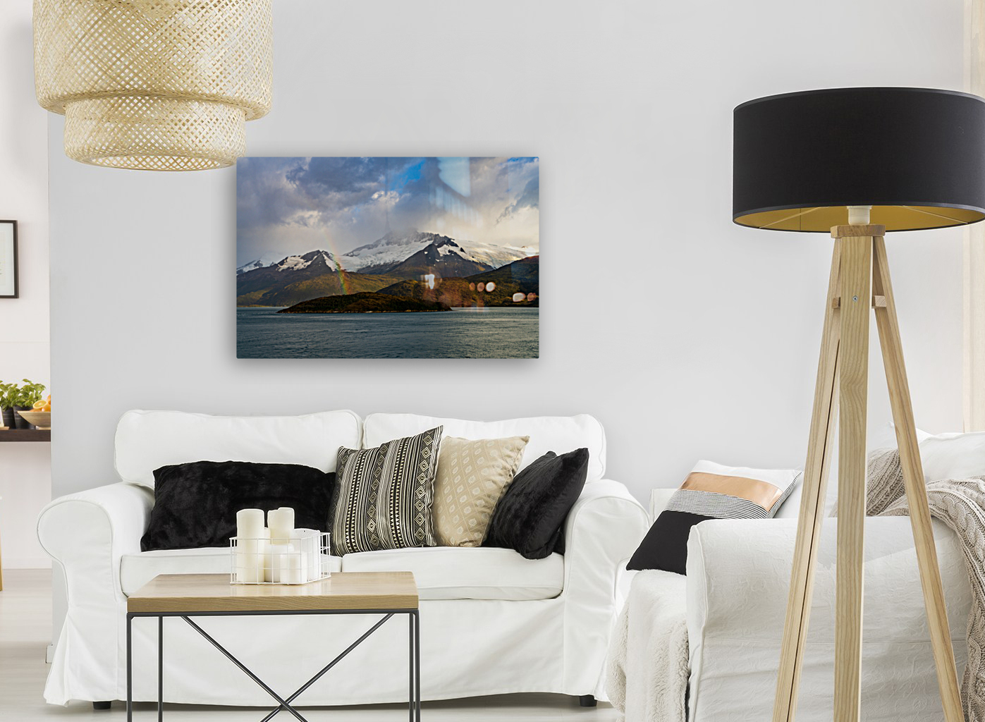 Panorama of Holanda glacier by Beagle channel with rainbow Reproduction