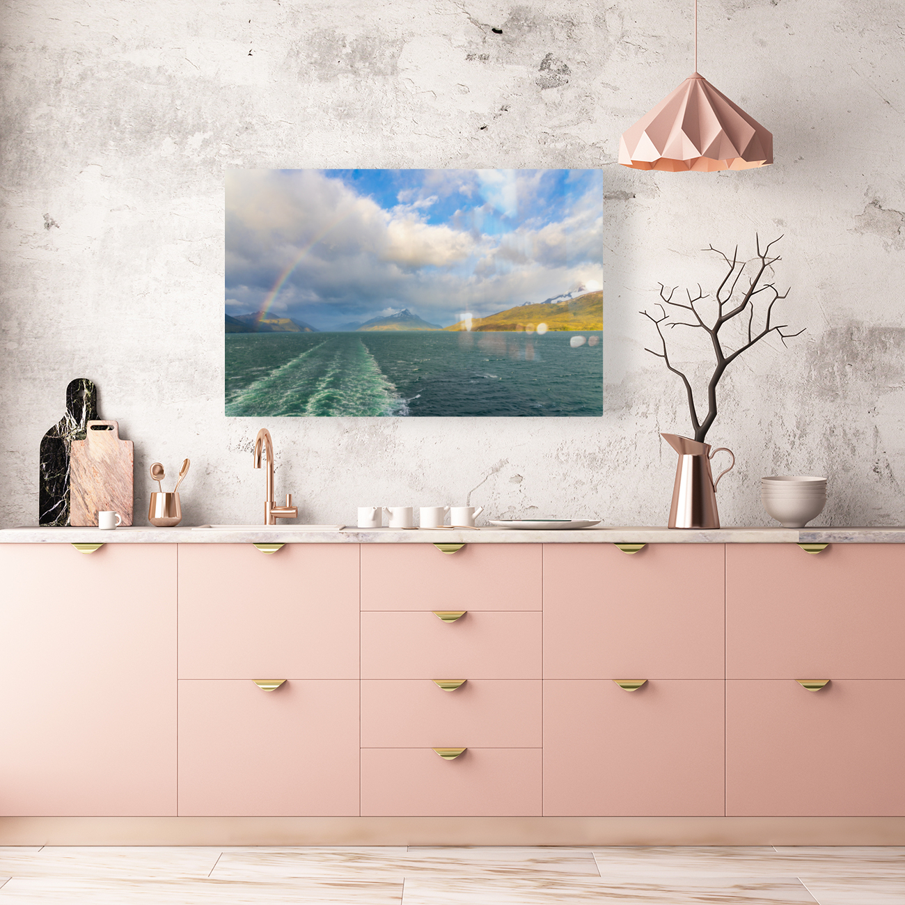 Panorama of Beagle channel with rainbow Reproduction