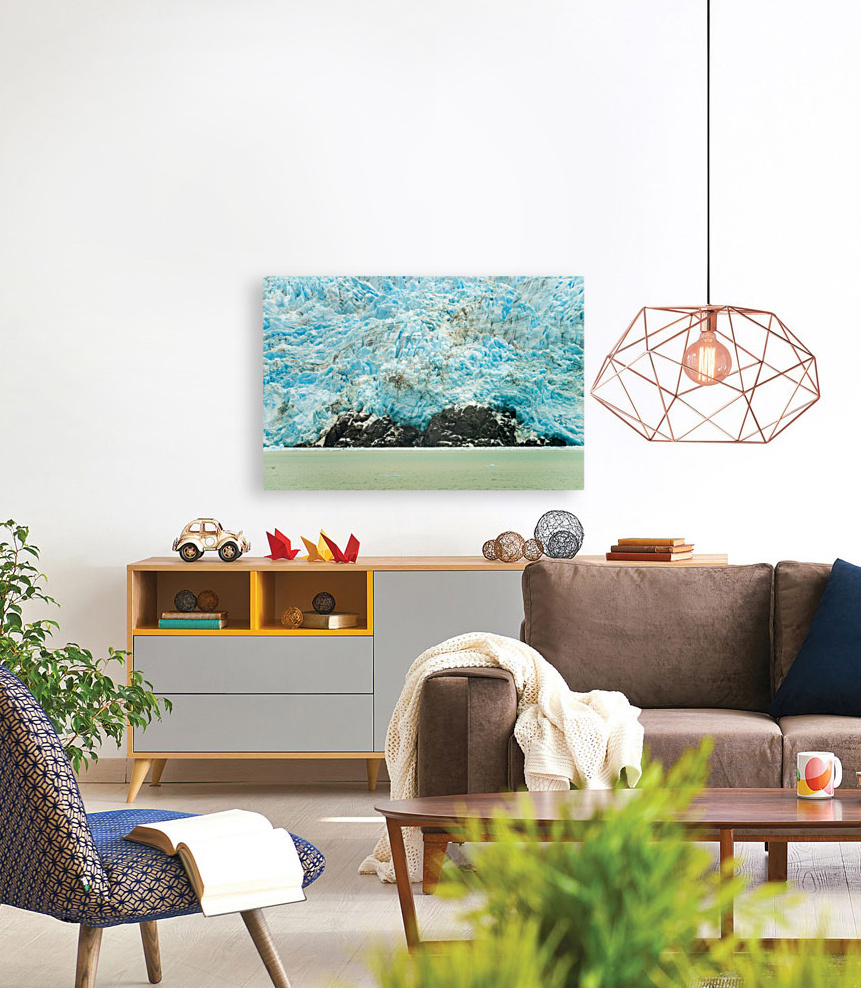 Amalia Glacier towers over large rocks and trees in Patagonia Reproduction