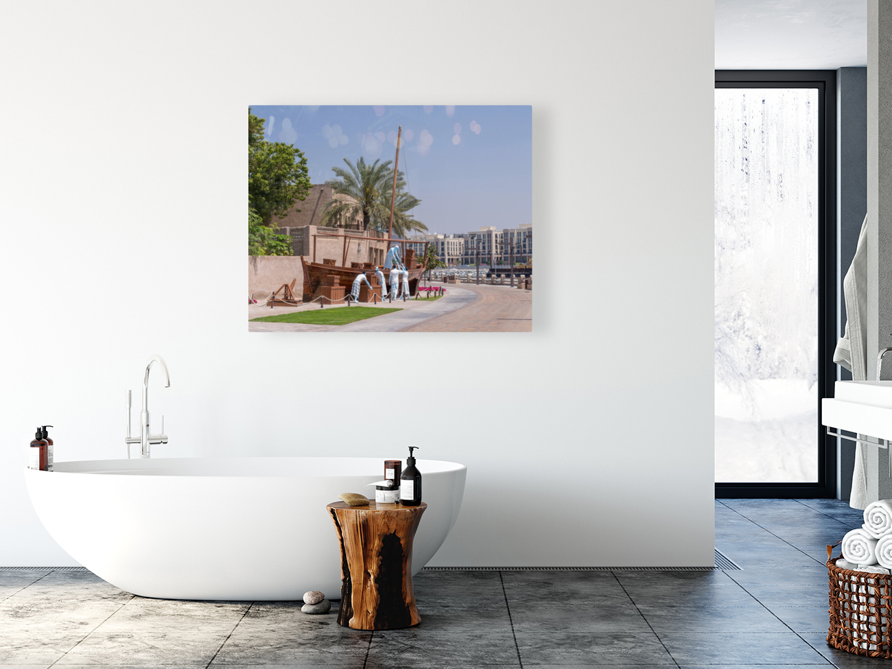 Dhow in Al Shindagha district and museum in Dubai Reproduction