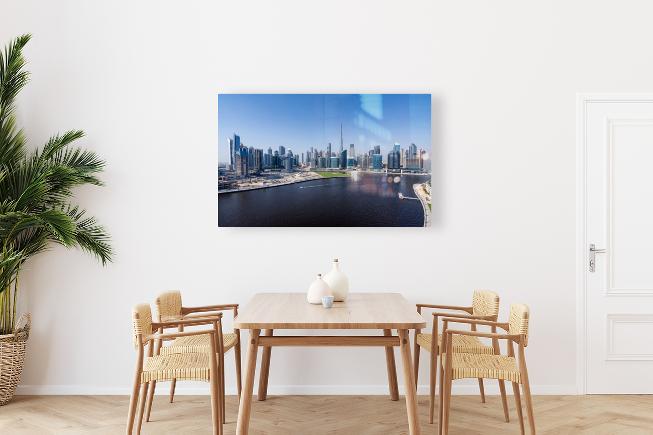 Offices and apartments of Dubai Business Bay with district behin Reproduction