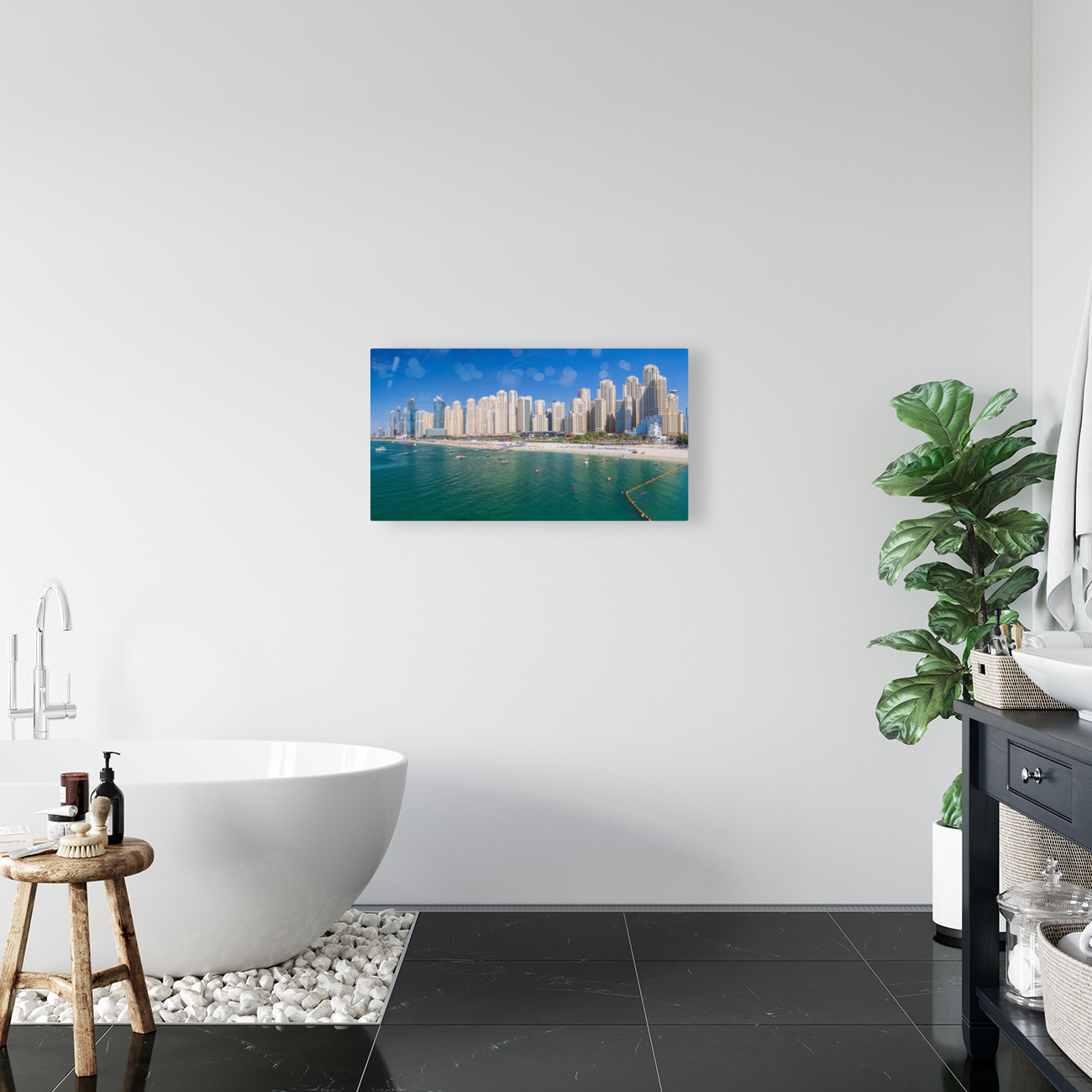 Skyline of hotels in JBR Beach above the sand and oceanfront Reproduction