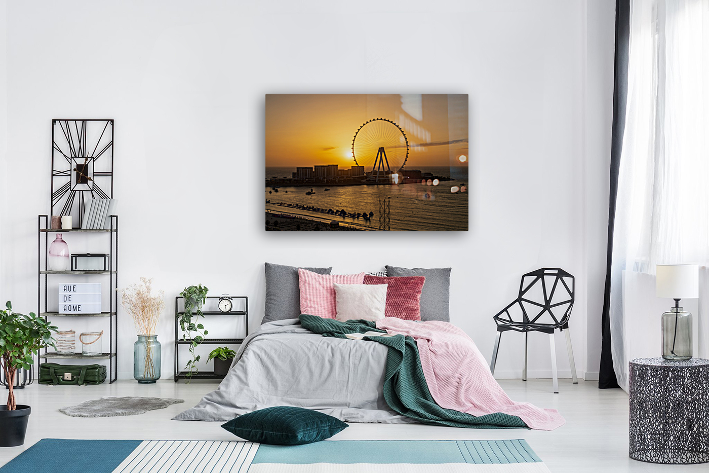 Sunset behind Ain Dubai observation wheel on Bluewaters Island Reproduction