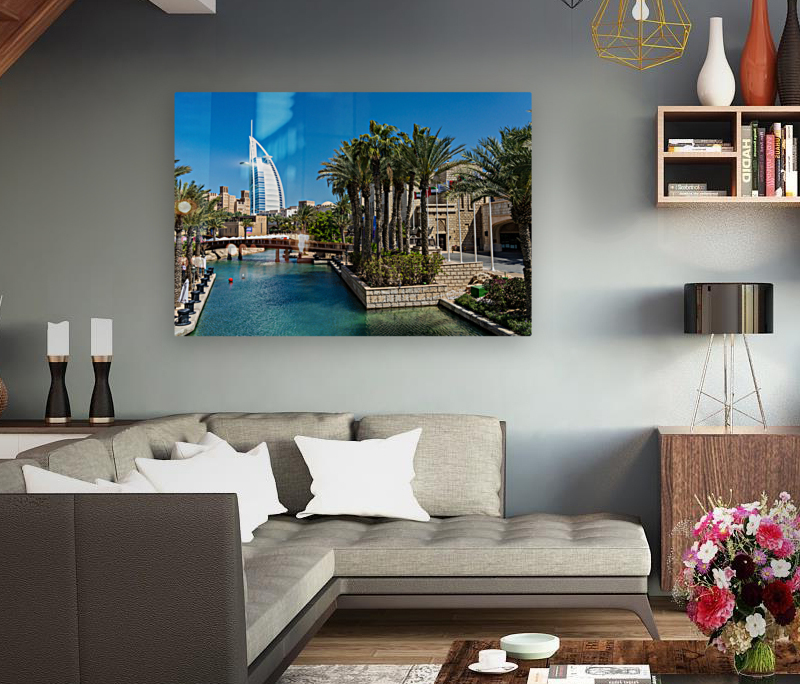 View of waterways around Souk Madinat Jumeirah in Dubai Reproduction