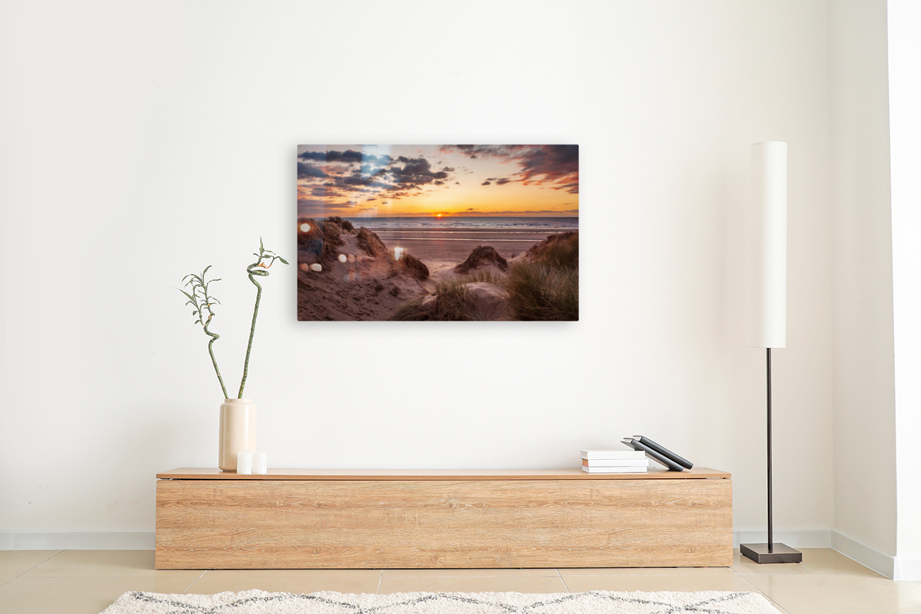 Sunset over Formby Beach through sand dunes Reproduction