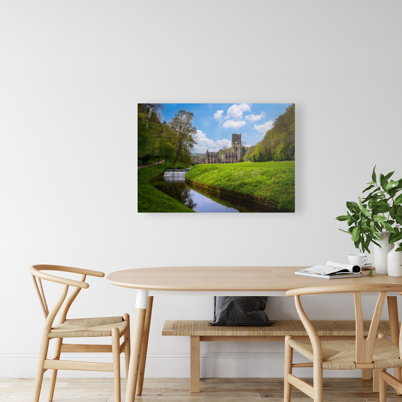 Springtime at Fountains Abbey ruins in Yorkshire England Reproduction