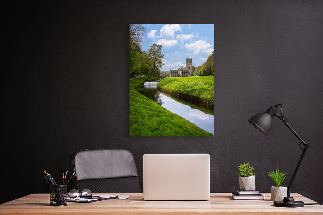 Springtime at Fountains Abbey ruins in Yorkshire England Reproduction
