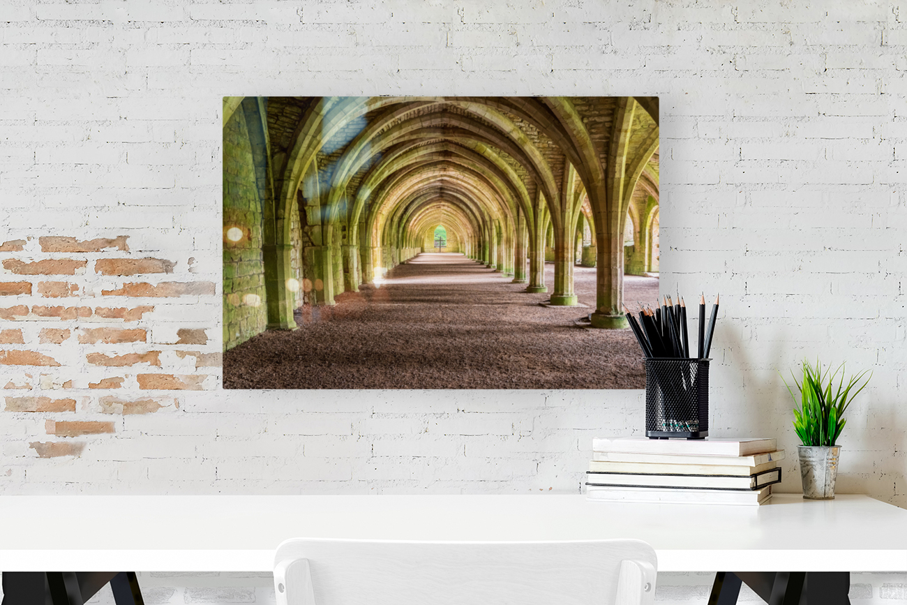 Cellarium under Fountains Abbey ruins in Yorkshire England Reproduction
