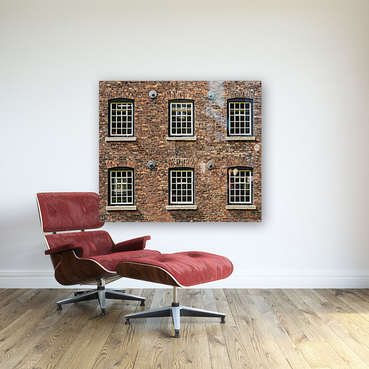 Restored industrial cotton mill with pattern of windows Reproduction