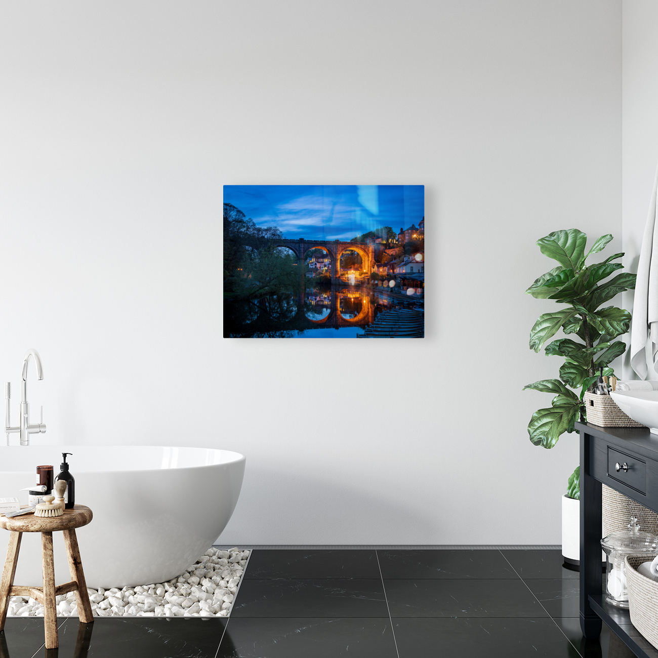 Old stone railway viaduct over River Nidd in Knaresborough Reproduction