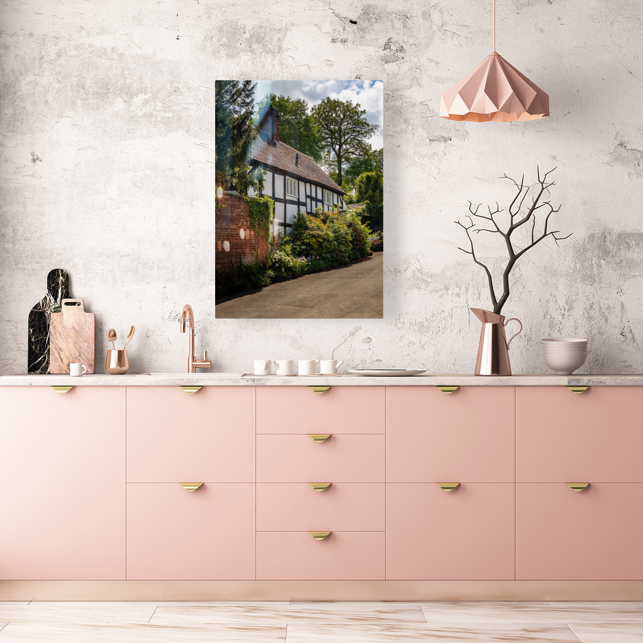 Black and white tudor home on Church Hill in Ellesmere Shropshir Reproduction