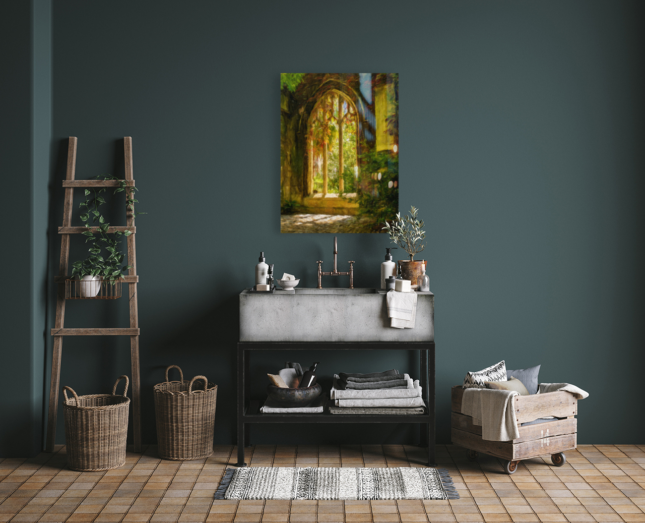 Digital oil painting of the windows of St Dunstan church Reproduction