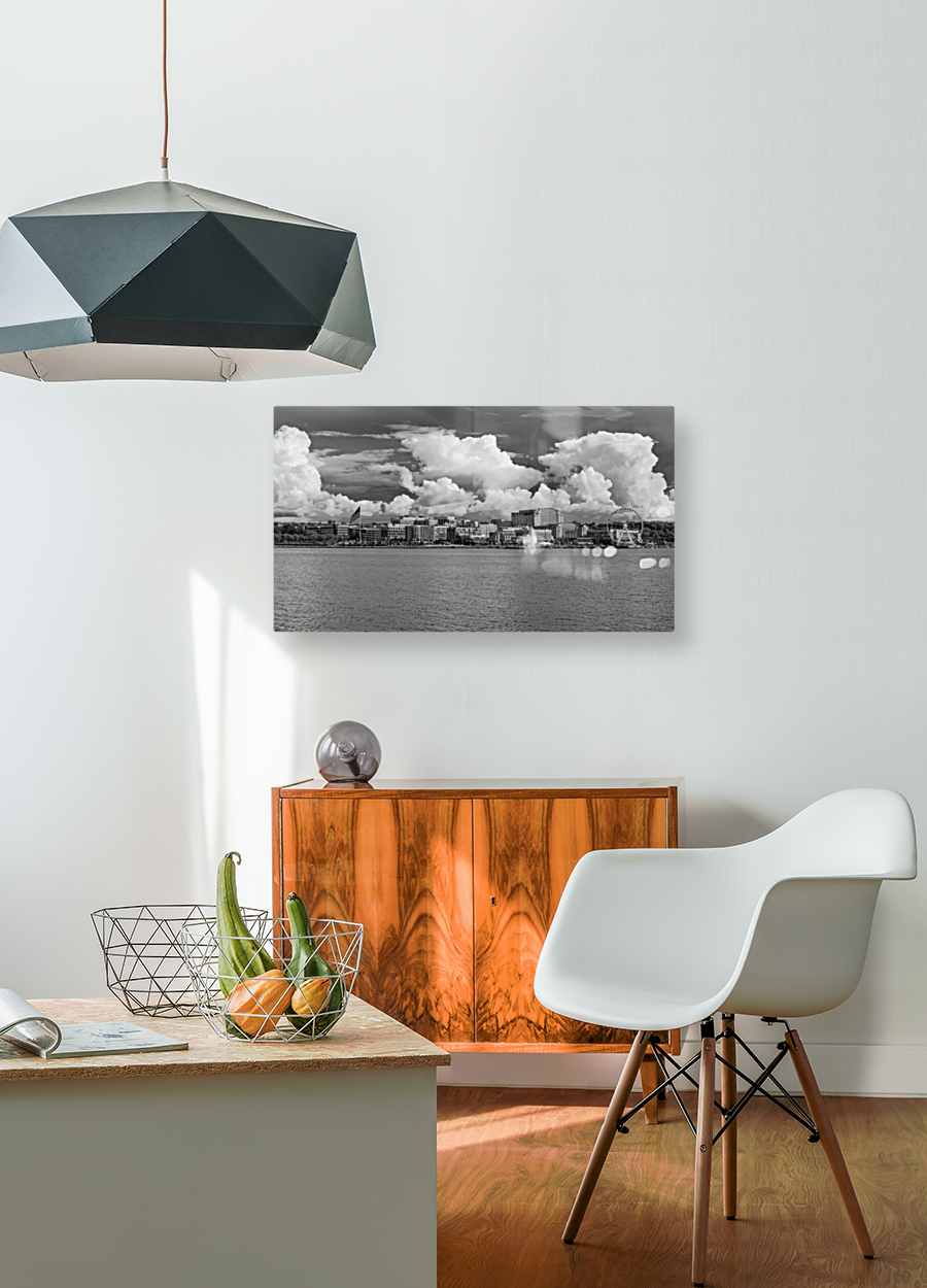 Dramatic monochrome panorama of National Harbor near Washington  Reproduction