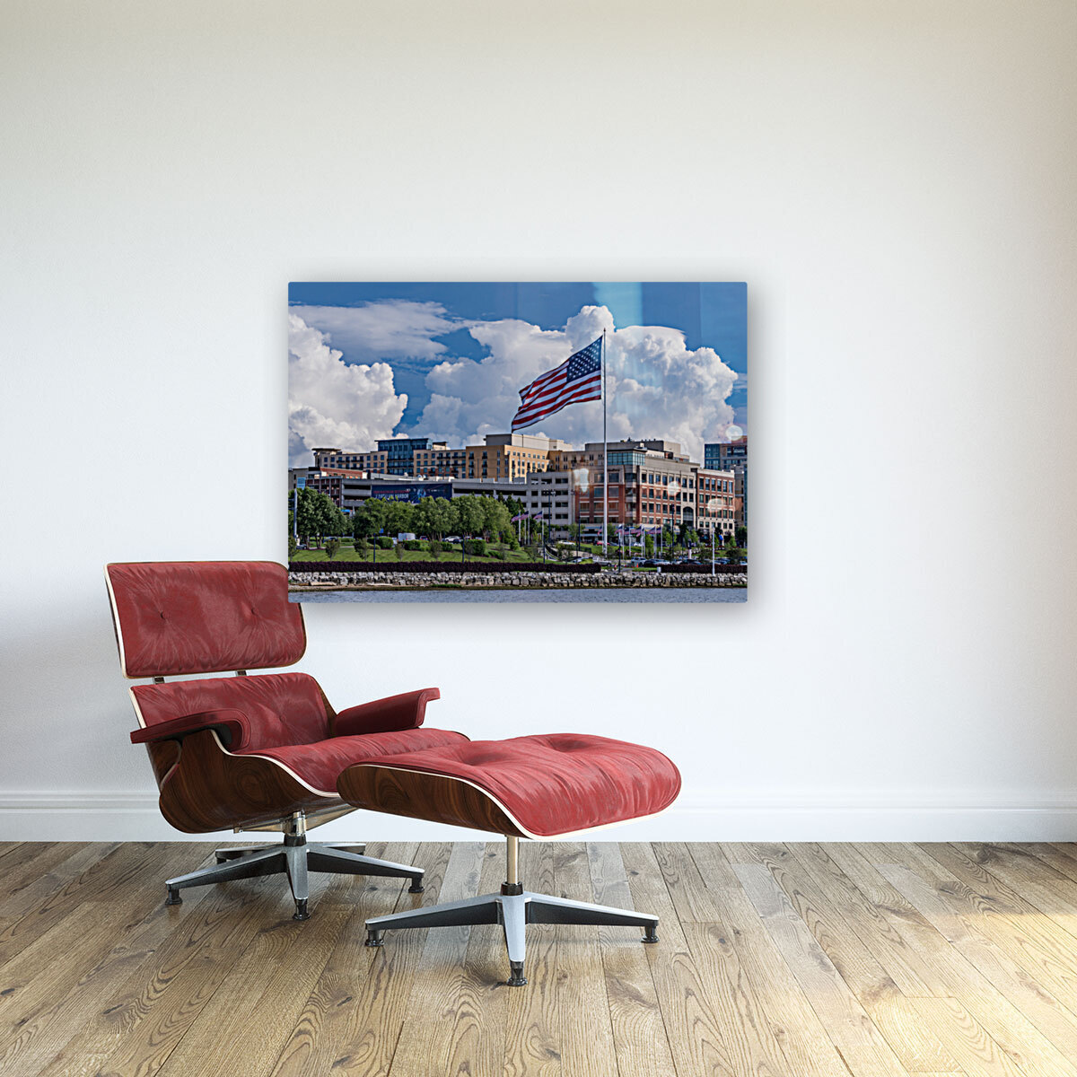 USA Flag flying at National Harbor in Maryland near Washington D Reproduction
