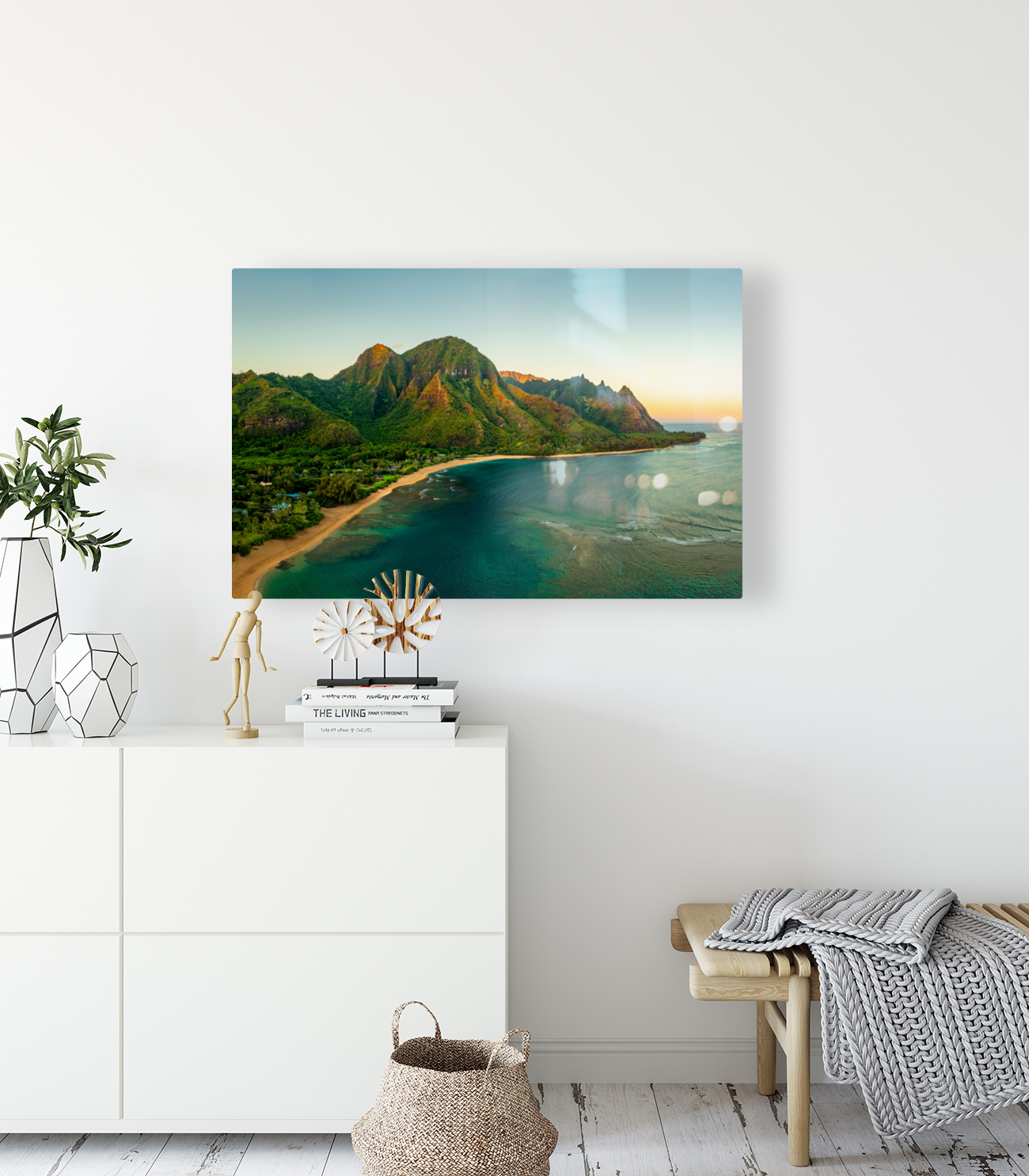 Sunrise aerial view of Tunnels Beach at dawn on Kauai in Hawaii Reproduction