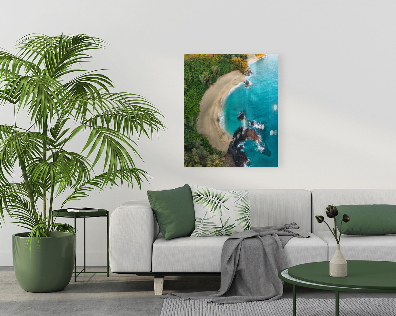 Top down view of rocks and waves on Lumahai beach Kauai Reproduction