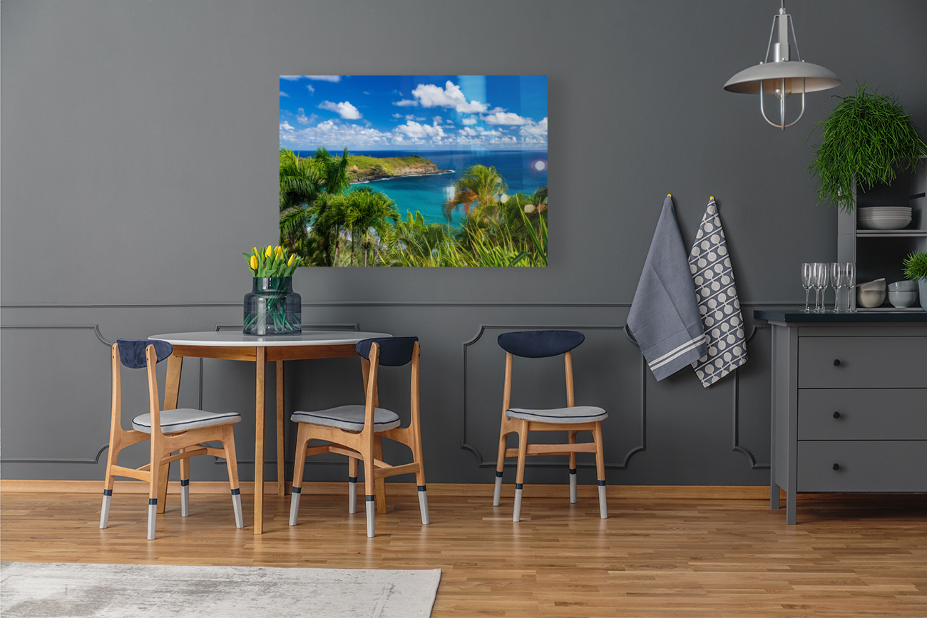 Mokolea point and Kahili beach framed by palm trees Kauai Reproduction