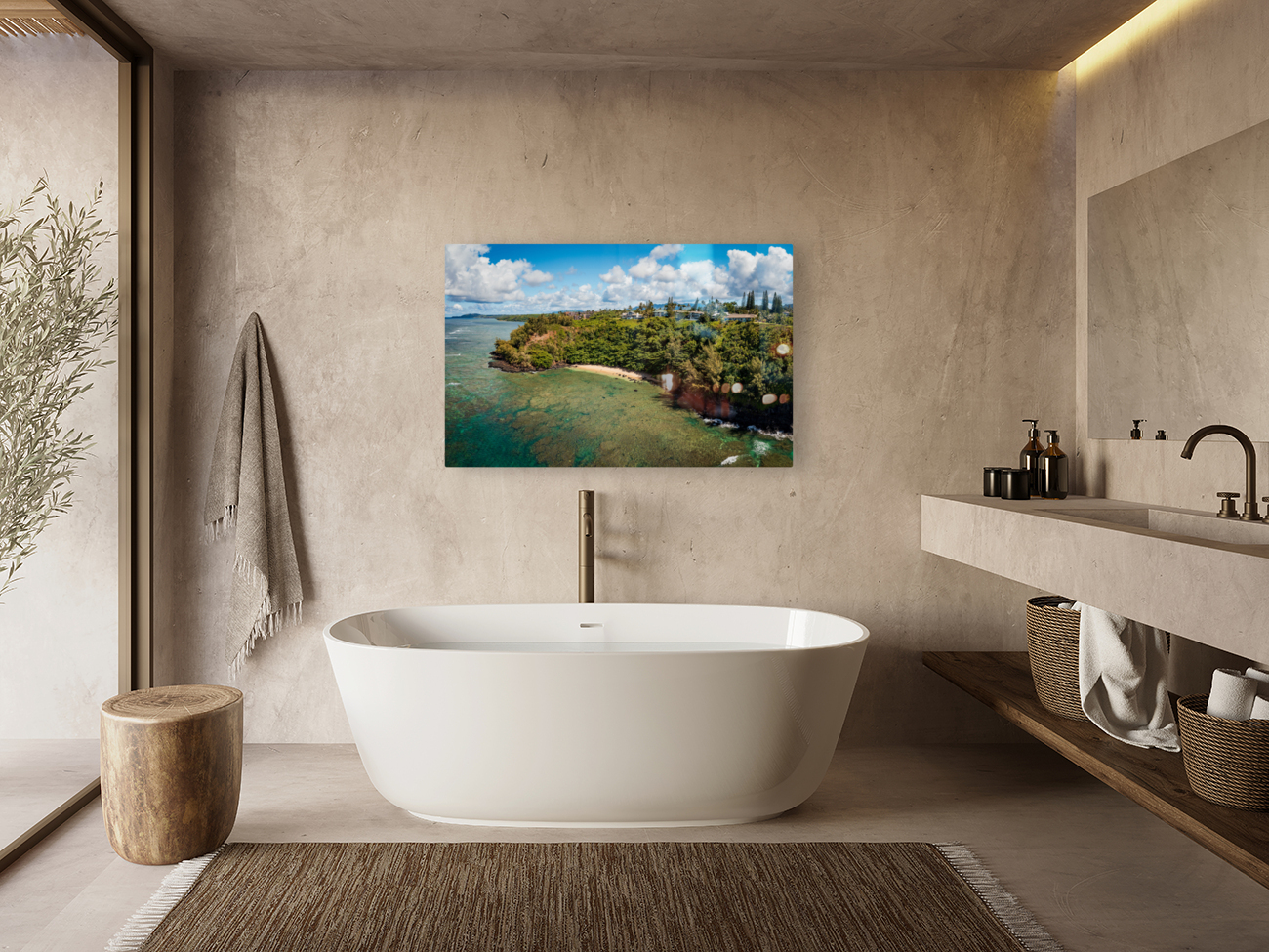 Overhead panorama view of Sealodge beach in Princeville on Kauai Reproduction