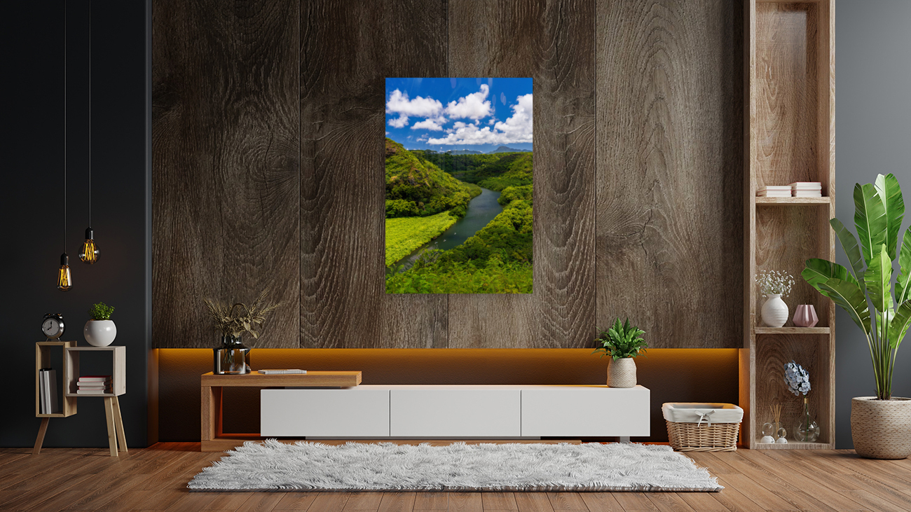 Wailua River bends around a meadow on Kauai Reproduction