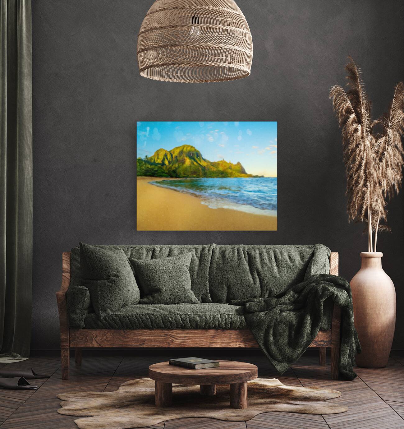 Oil painting sunrise over Tunnels Beach on Kauai in Hawaii Reproduction