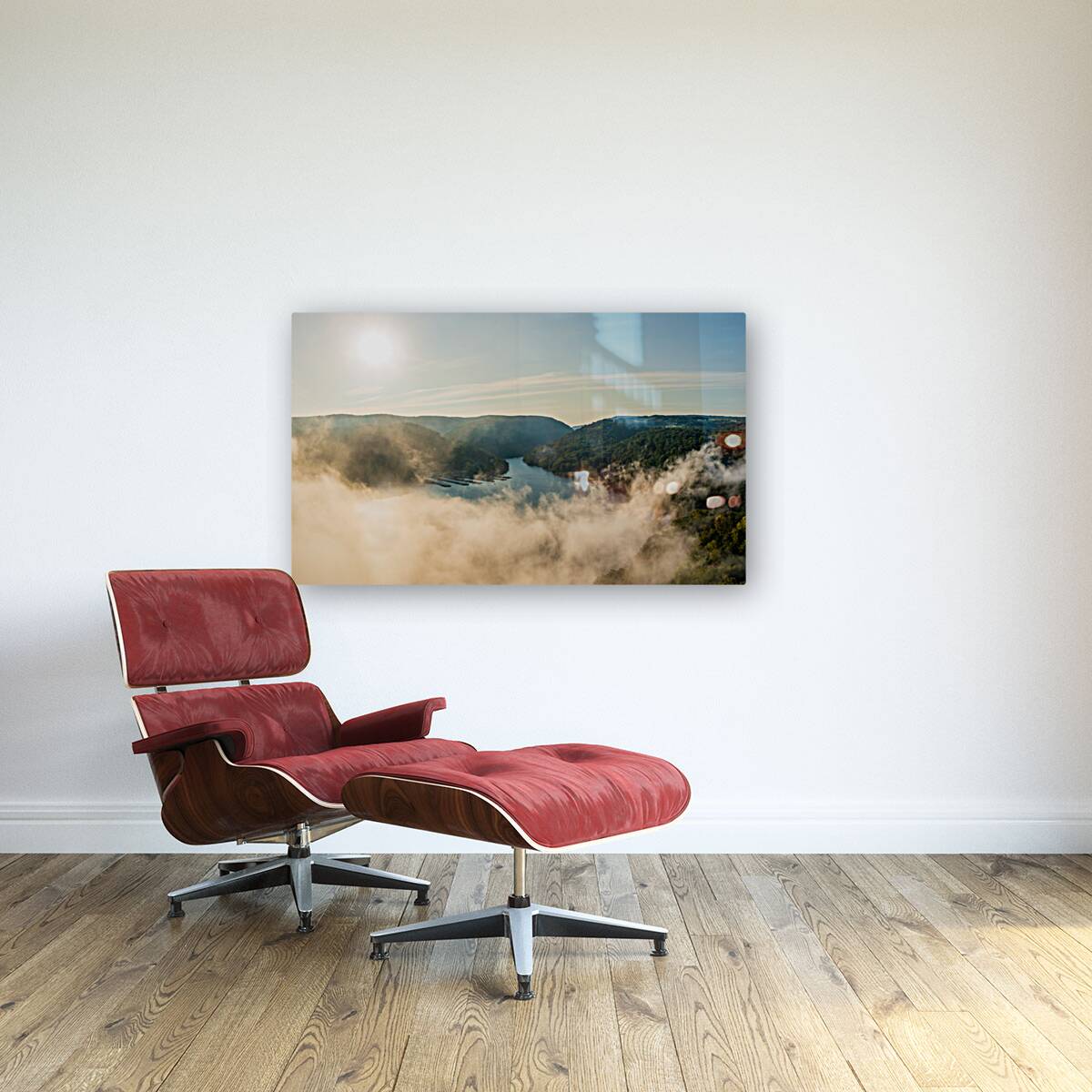 Mist rises from Cheat Lake in the early morning as the sun rises Reproduction