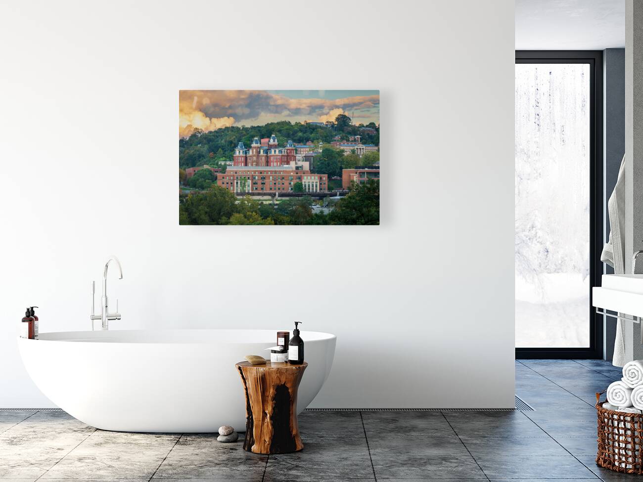 Brooks Hall and Woodburn Hall at dusk in Morgantown WV Reproduction