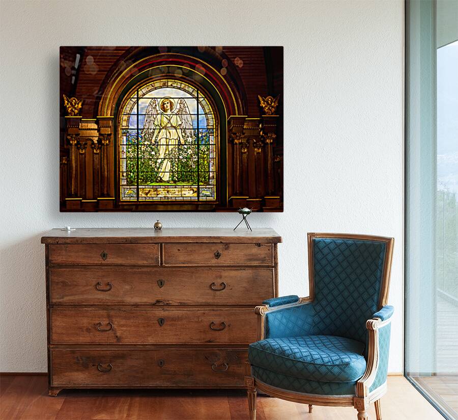 The Angel among the Lilies. Tiffany stained glass window. 1896 Reproduction