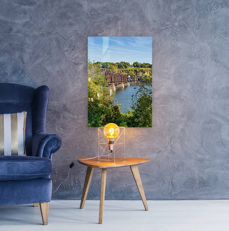 Historic rail bridge between Dubuque Iowa and East Dubuque Reproduction