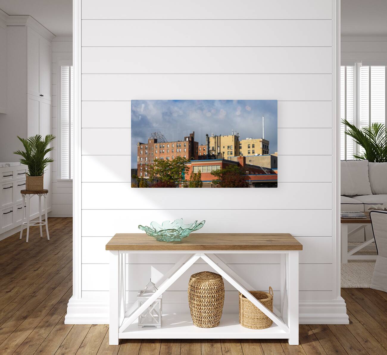 Cityscape of Burlington in Iowa from the Mississippi river Reproduction