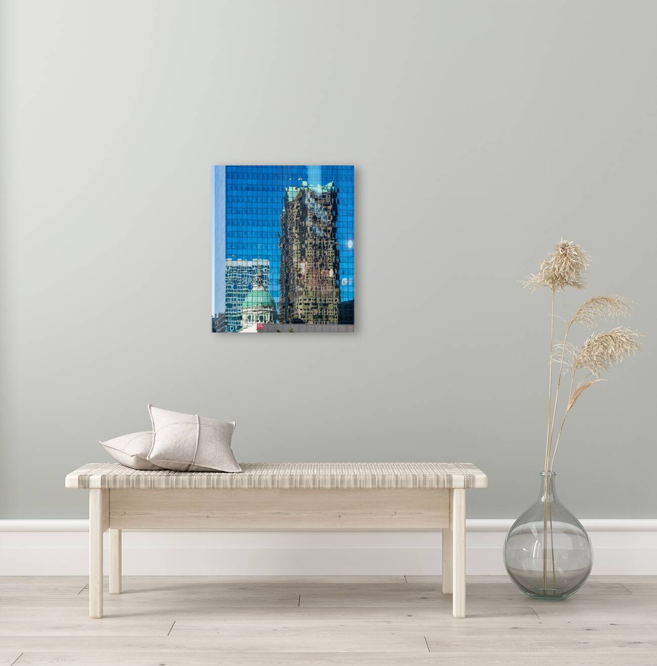 Complex reflections of a modern skyscraper in St Louis office bu Reproduction