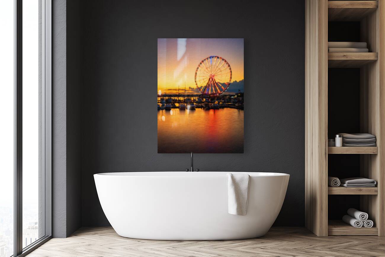 Impressionistic view of Ferris wheel at National Harbor at sunse Reproduction