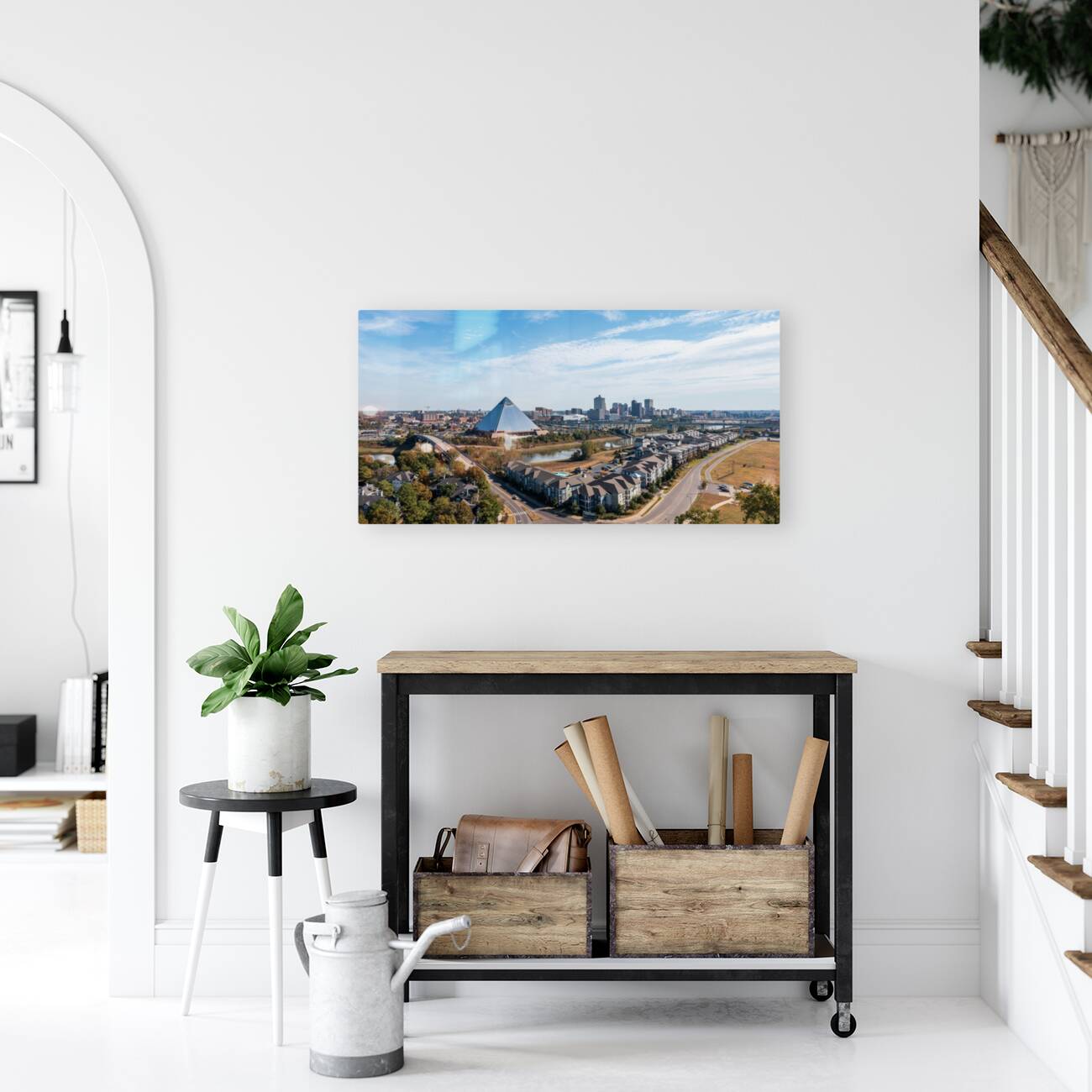 City skyline of Memphis in Tennessee with low water Reproduction