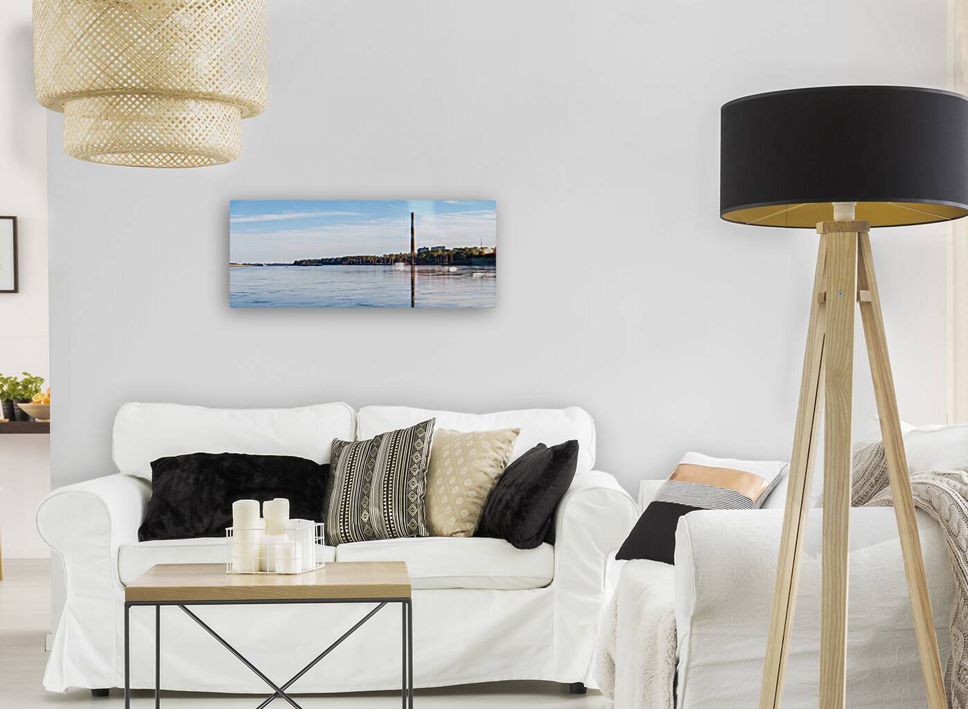 New Madrid power station above sand banks of Mississippi river i Reproduction