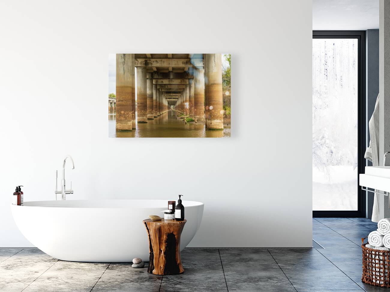 Supporting pillars of I-10 bridge above Atchafalaya basin in Lou Reproduction