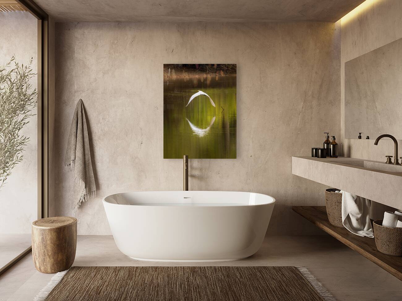 Great Egret flying in perfect circle in Atchafalaya basin Reproduction