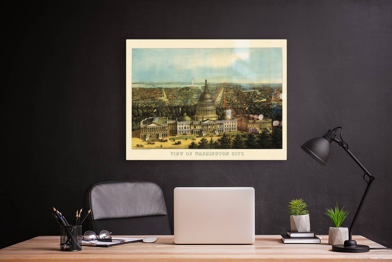 Low-angle birds-eye view of central Washington DC from 1871 Reproduction