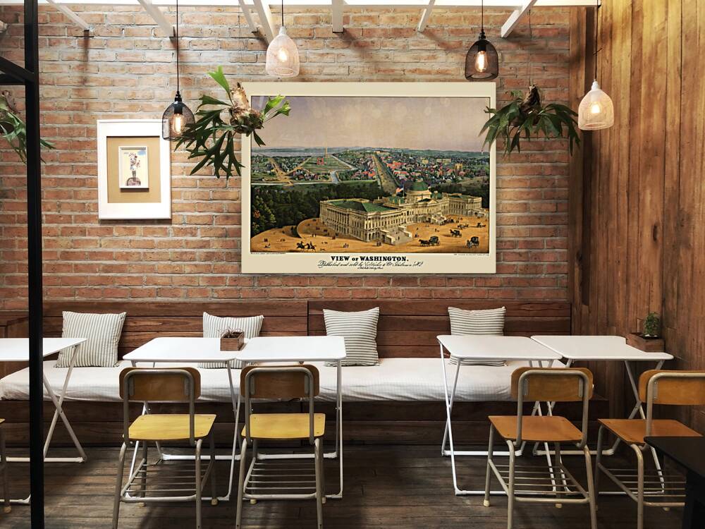 Low-angle birds-eye view of central Washington DC from 1852 Reproduction