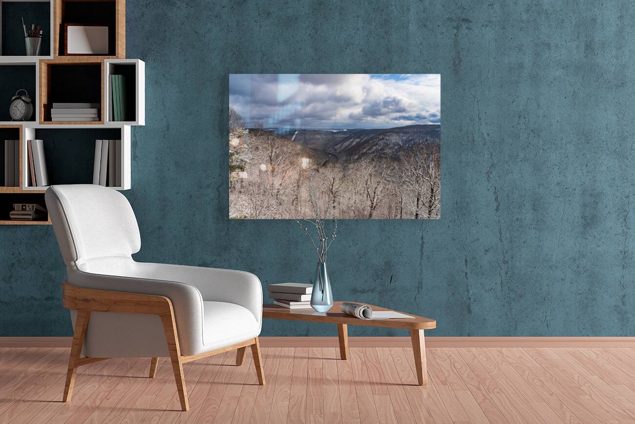 Snowy Cheat River Canyon at Coopers Rock on winter afternoon Reproduction