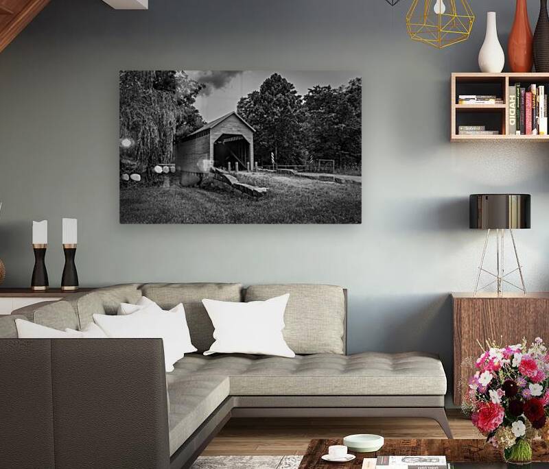 Dents Run Covered bridge near Morgantown WV in monochrome Reproduction