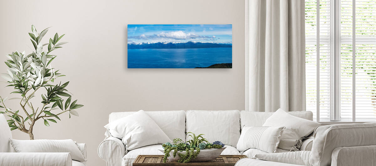 Broad panorama of the mountain range at Icy Strait Point in Alas by Steve Heap